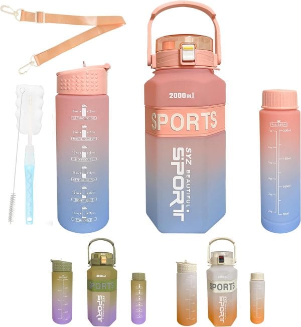 3 Pcs Water Bottle with Straw- 2000ml,700ml,260ml